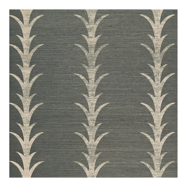 Sample - Schumacher X Celerie Kemble Acanthus Stripe Sisal Wallpaper in Shadow For Sale