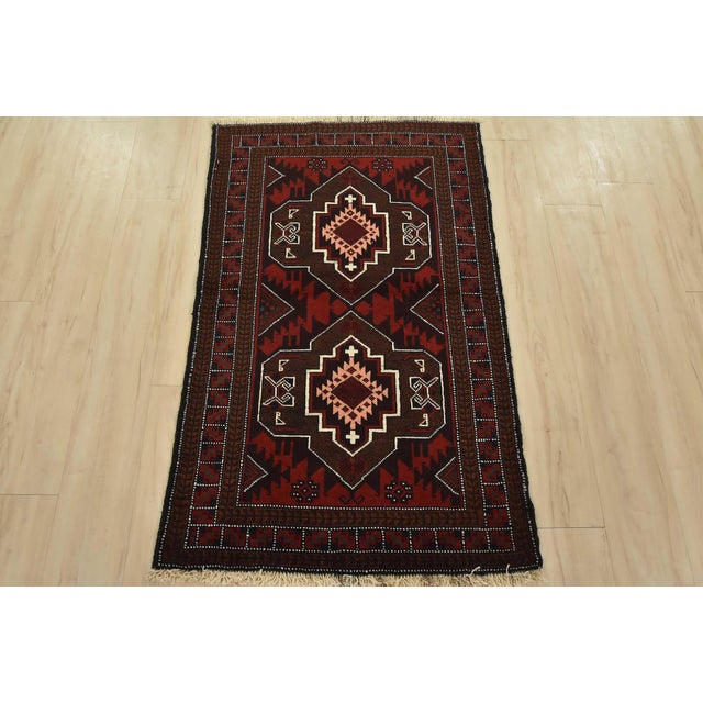 Cabin Baloch Rug 2’10” X 4’7” Red Wool Vintage Tribal Hand-Knotted Oriental Carpet For Sale - Image 3 of 11