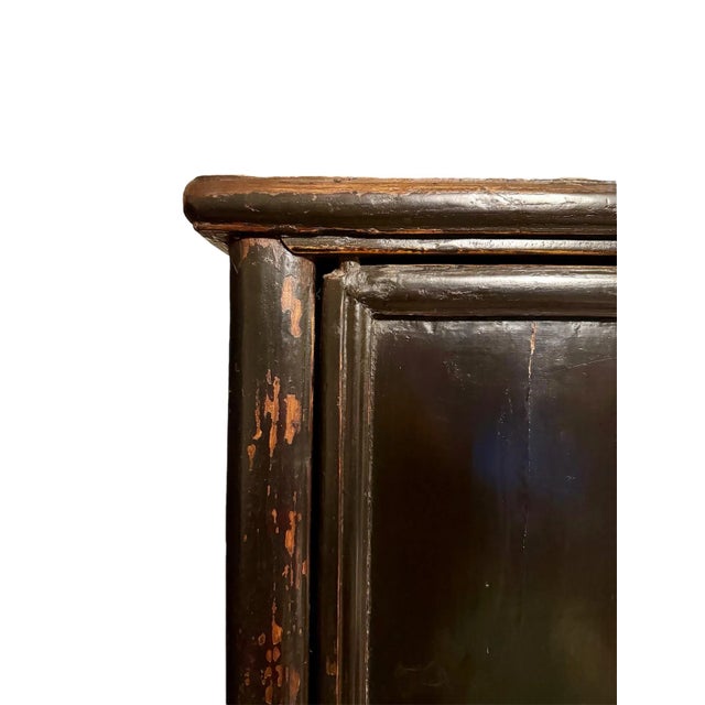 Chinese 19th Century Chinese Black Lacquered Scholars Cabinet Armoire For Sale - Image 3 of 9