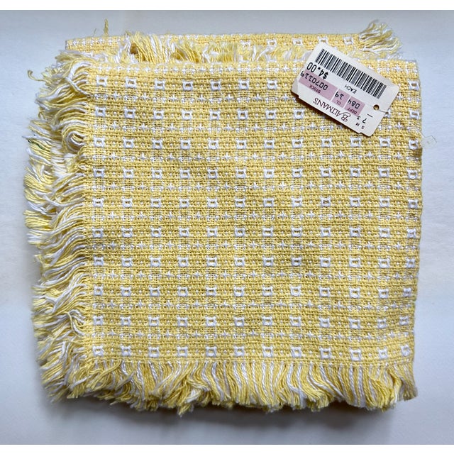 1980s Homespun Buttercup & White Fringed Cotton Napkins- Set of 6 For Sale - Image 10 of 18
