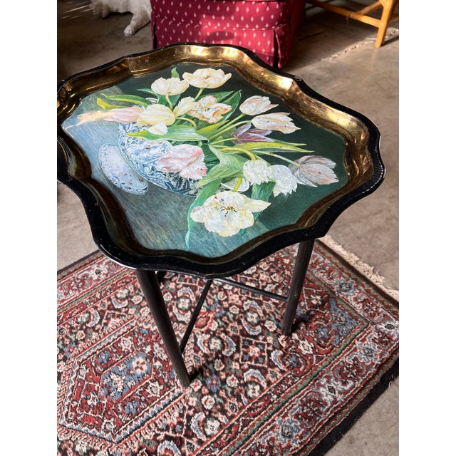 1980s Floral Black Tray With Stand, Made in England For Sale In Atlanta - Image 6 of 11