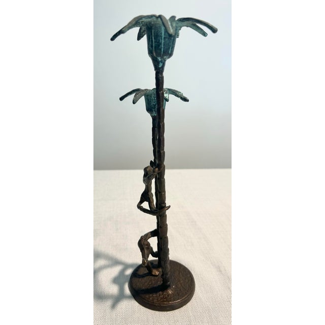 Mid 20th Century MCM Cast Iron Andrea by Sadek Monkeys and Palm Trees Candlestick Holder For Sale - Image 5 of 7