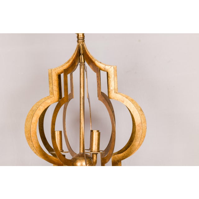 Mid 20th Century Mid Century Modern French Gilt Metal Three-Light Lantern with Scrolling Effects, Wired For Sale - Image 11 of 12