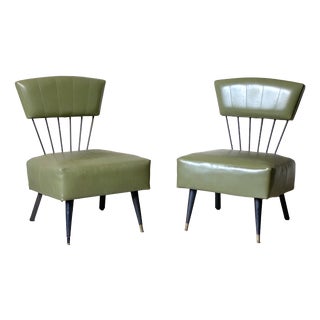 Vintage Lounge Chairs in Metal and Green Faux Leather, 1960s, Set of 2 For Sale