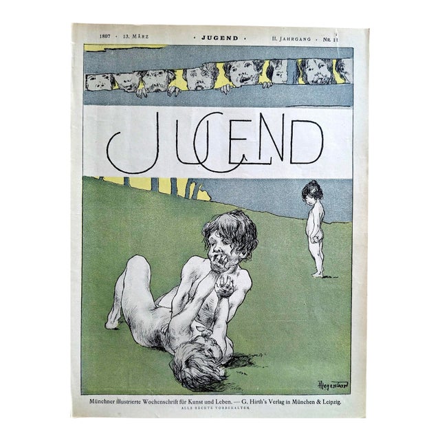 Original 1897 Jugend Magazine Cover No. 11 by Fritz Hegenbart – German Art Nouveau (Jugendstil) Print For Sale