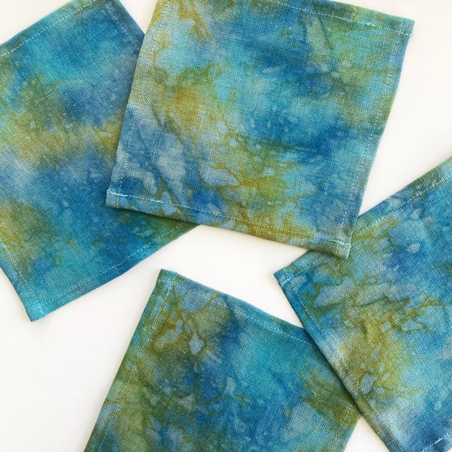 Rousseau Hand Dyed Cocktail Napkins, Moonrise Abstract Pattern- Set of 4 For Sale - Image 4 of 6