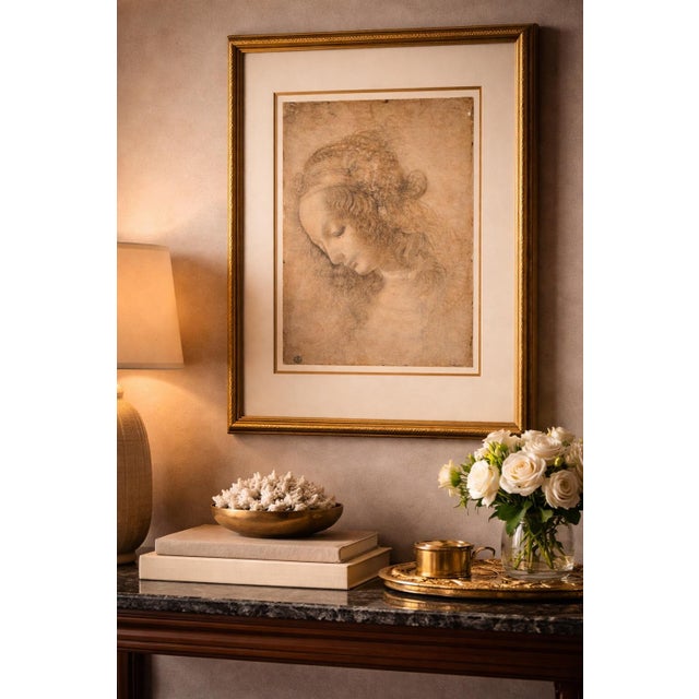 Figurative Late 20th Century Leonardo Da Vinci “Head of a Woman” (La Scapigliata) – Framed Renaissance Study, 32” Gilt Frame For Sale - Image 3 of 5