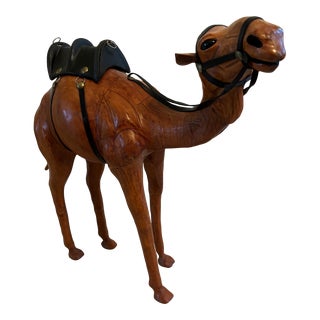 Vintage Leather Camel With Saddle and Harness For Sale