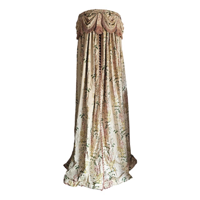 Art Deco French Chintz Bed Crown Canopy with Silk Lining and Original Passementerie, 1920s For Sale