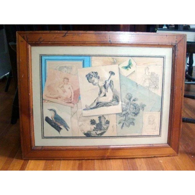 A very wonderful French tromp l' oeil mixed media drawing composed of vignettes featuring flowers, insects, birds,...