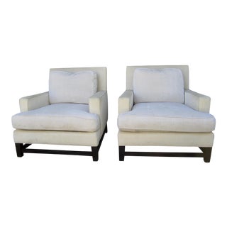 Kravet Chenille Herringbone Club Lounge Chairs - a Pair For Sale