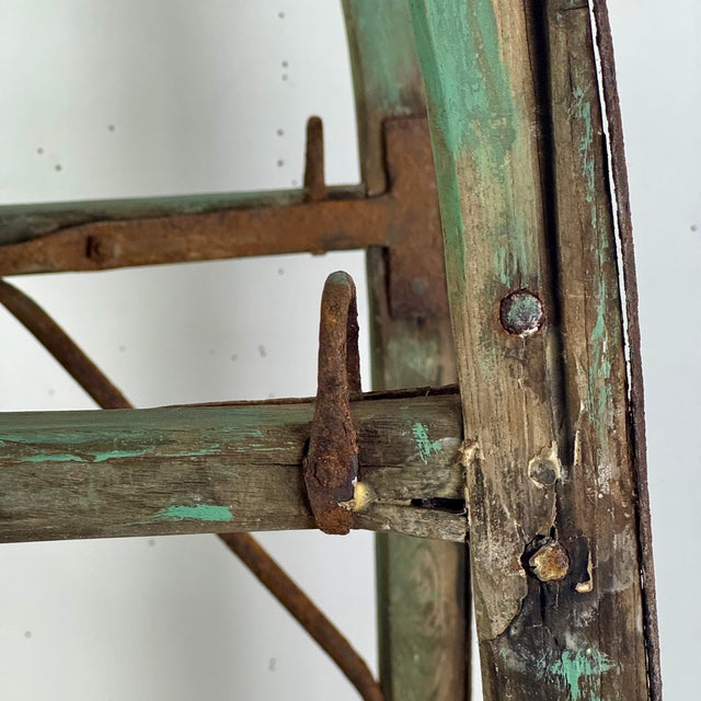 Green Rare & Marvelous 19th Century Primitive Hand Hewed & Forged Wood & Iron Sled, in Green & Red For Sale - Image 8 of 16