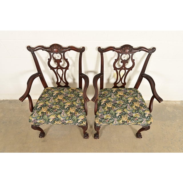 1920s Romweber Antique Chippendale Carved Mahogany Armchairs, Pair For Sale - Image 5 of 13