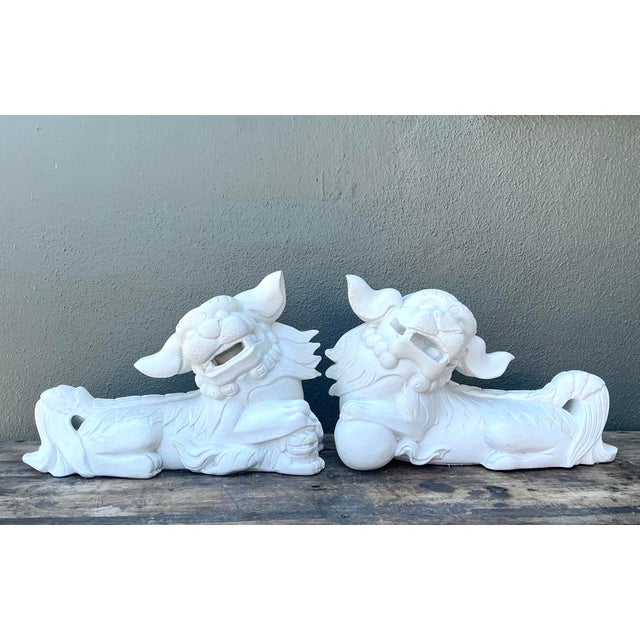 Sculpture Materials Vintage Cast Concrete Foo Dogs - Set of 2 For Sale - Image 7 of 12
