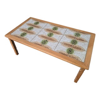 Mid-Century Danish Coffee Table in Oak and Green Ceramic, 1970s For Sale