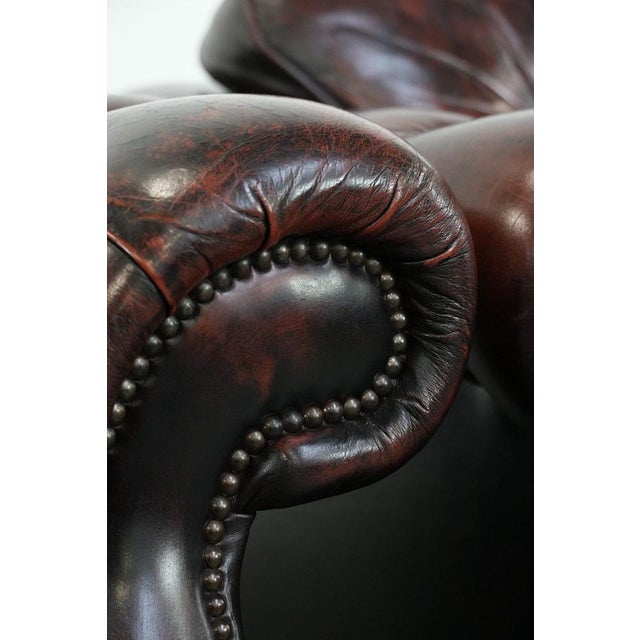 English Style Red-Mottled Cowhide Chesterfield Armchairs, Set of 2 For Sale - Image 12 of 16