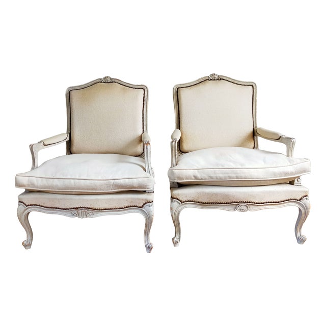 Large Louis XV Style Bergère Armchairs, 1970s, Set of 2 For Sale