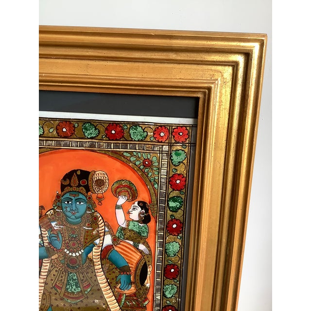 19th C Thanjavur Reverse Glass Painting Andal Tanjore South India Indian Antique Gold Gilt Frame For Sale - Image 14 of 17