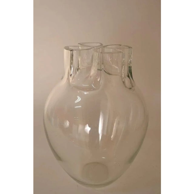 Clover leaf top, clear glass vase, signed "Barbini Murano" Perfect condition.