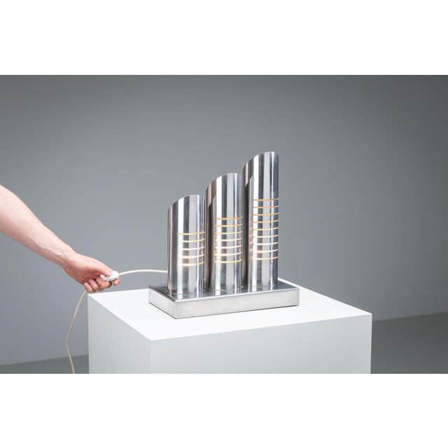 Metal Triple Column Table Lamp in Stainless Steel attributed to Goffredo Reggiani, 1960s For Sale - Image 7 of 18
