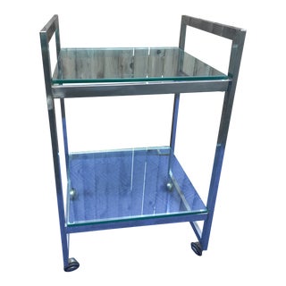 Milo Baughman Style Mid-Century Modern Chrome and Glass Two Tier Rolling Bar Cart For Sale