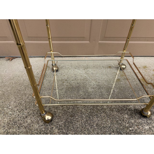 Metal 1960s Faux Bamboo Brass Bar Cart in the Palm Beach Manner For Sale - Image 7 of 11