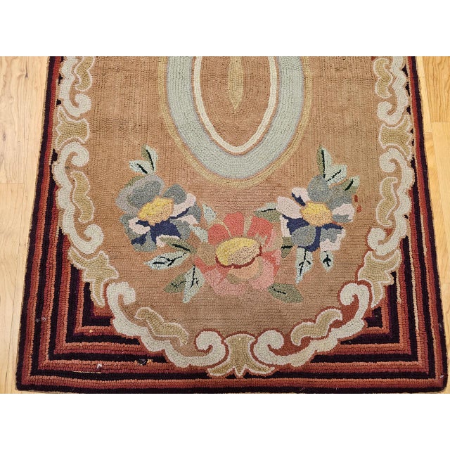Vintage Hand-Hooked Rug, Floral Pattern, Wool & Cotton, American Folk Art, 3x4 For Sale - Image 10 of 14