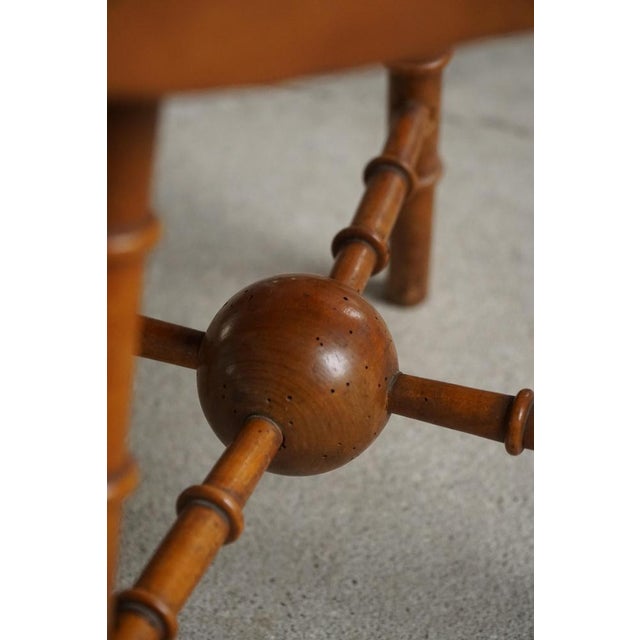 Vintage Danish Turned Wood Stool with Leather Seat, 1930s For Sale - Image 9 of 13