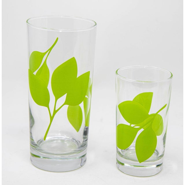 Green Leaf Organic Pattern Drinking Glasses Barware Tumblers Set of 26 For Sale In Palm Springs - Image 6 of 12