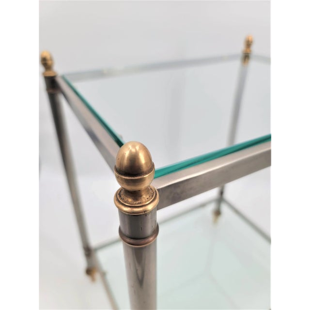 Mid 20th Century Mid 20th Century Maison Jansen Style Steel and Brass 2-Tier Glass Side Table For Sale - Image 5 of 8