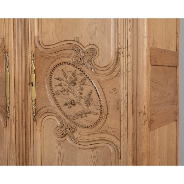 19th Century Louis XV French Armoire, Hand-Carved Pine, Circa 1880 For Sale - Image 11 of 15