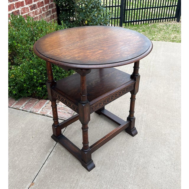 Antique English Monk's Chair Bench Oak Converts to Folding Table Round 19th C For Sale - Image 4 of 13