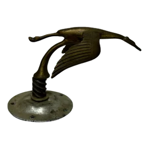 1930s Art Deco British Brass Flying Stork Bird Car Mascot Figurine