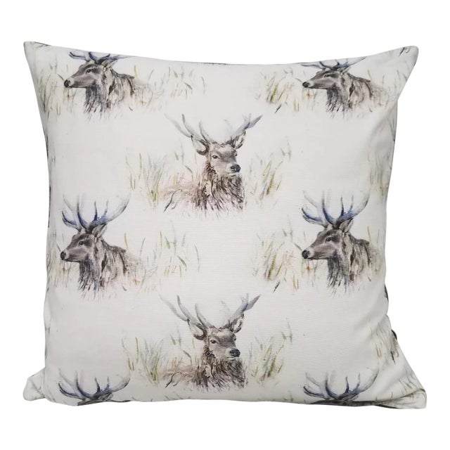 20” Stag Patterned Square Pillow For Sale