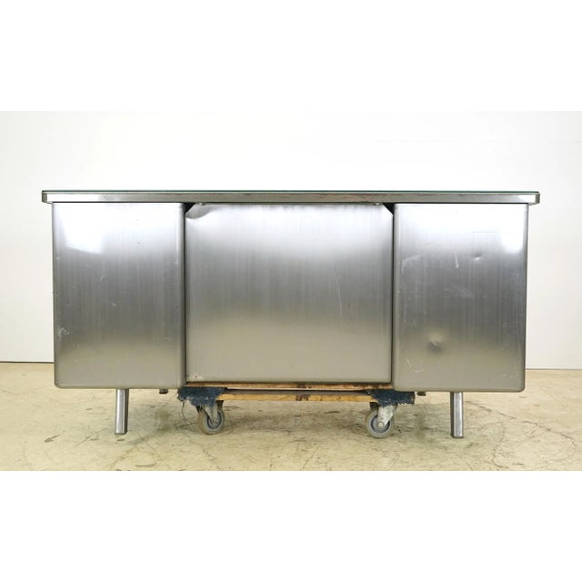Vintage Industrial Steel Office Desk With Glass Top For Sale - Image 10 of 12