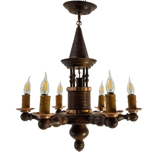 French Beech Well Chandelier, 1940 For Sale - Image 4 of 11
