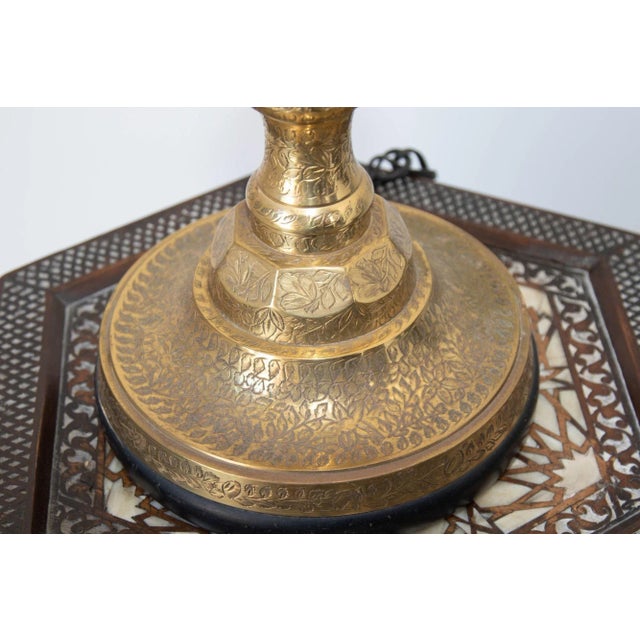 Vintage Polished Etched Brass Candle Holder Table Lamp India 1950 For Sale - Image 15 of 18