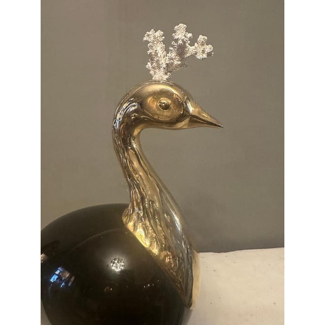 Metal Large Brass and Ostrich Egg Peacock by Antonio Pavia, 1970 For Sale - Image 7 of 11