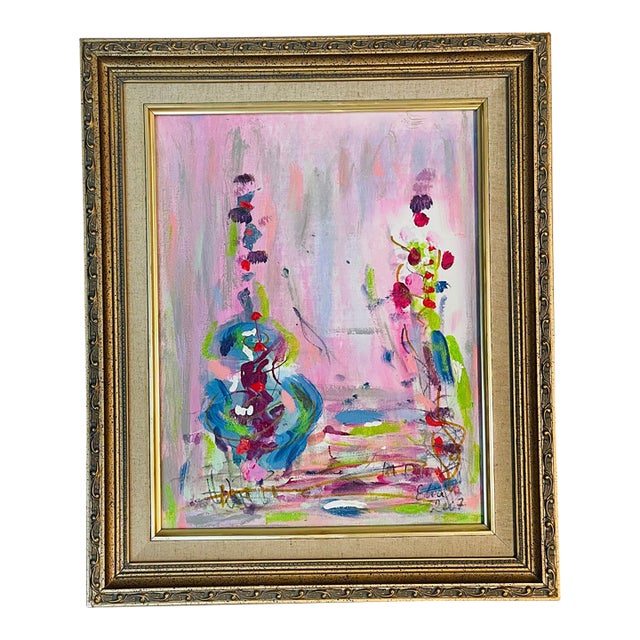 Abstract Painting on Canvas in Pink For Sale