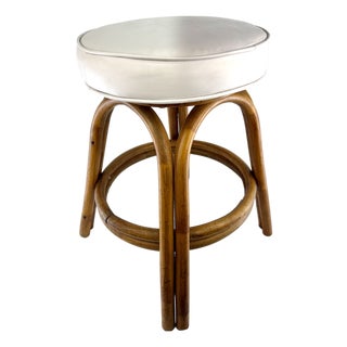 Mid Century Bentwood Rattan Stool With Cream Upholstered Cushion For Sale