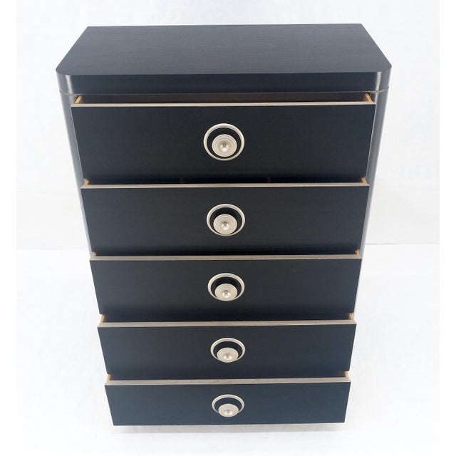 Black Lacquer & Silver 5 Drawers Art Deco Tall Chest Dresser MINT For Sale - Image 17 of 18