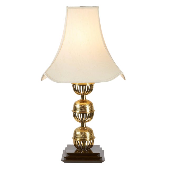 Large Brass Chinoiserie Table Lamp | Pagoda Base For Sale