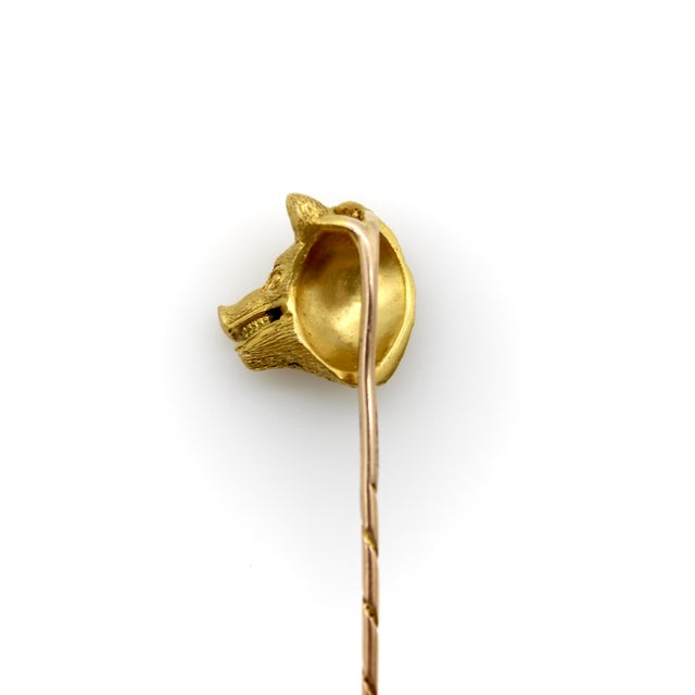 Metal Late 19th Century Victorian 14k Gold Wild Boar Stick Pin With Ruby Eyes For Sale - Image 7 of 9