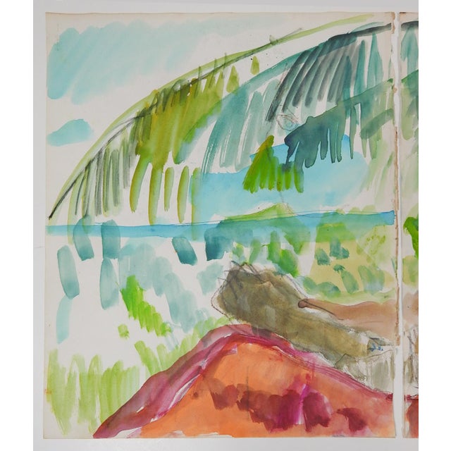 Portraiture Early 20th Century Portrait of Tahitian Woman Watercolor Diptych Painting For Sale - Image 3 of 4