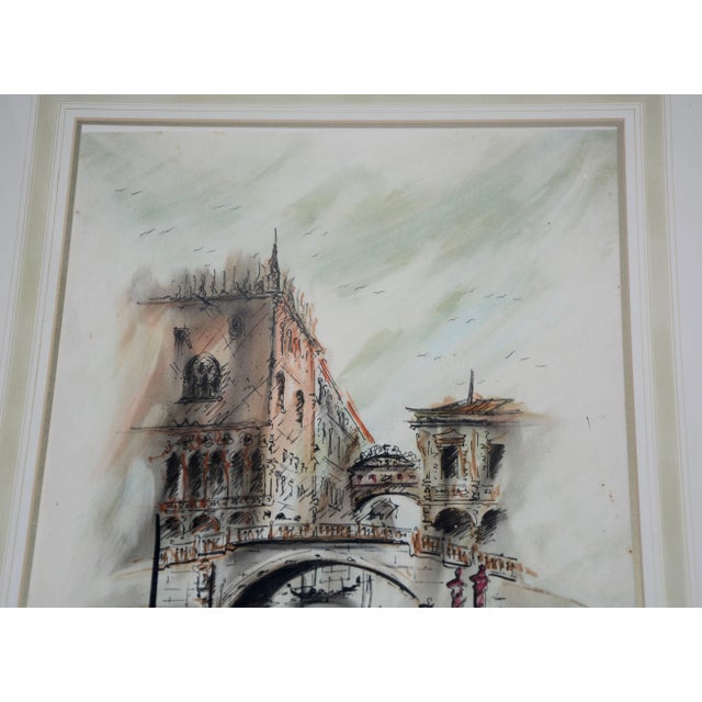 Midcentury Framed Venetian Watercolor Artist Signed For Sale - Image 4 of 9
