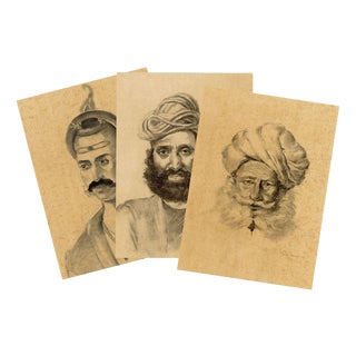 Prakash Hari Sonawane, Three Portraits: Baji Rao I, Roop Singh & Charan Singh, Charcoal For Sale