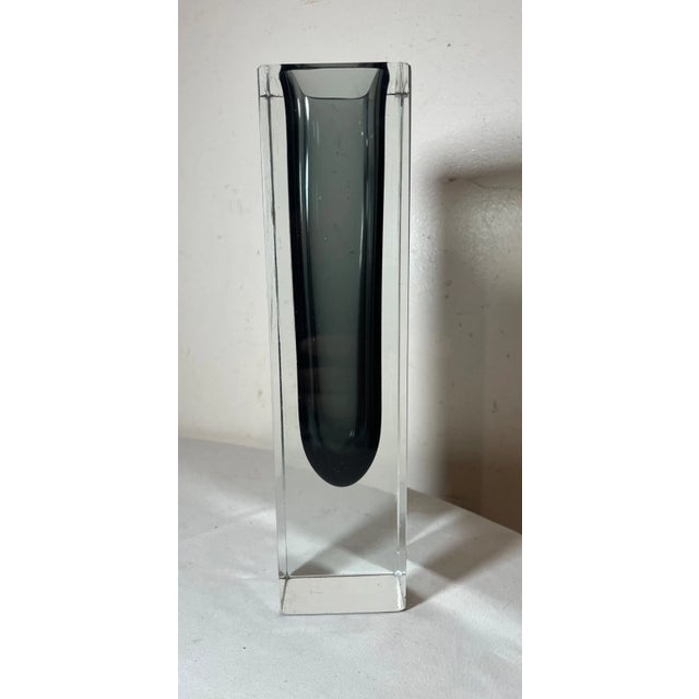 Gray Vintage Hand Blown Art Studio Glass Crystal Bohemian Czech Smokey Quartz Vase For Sale - Image 8 of 10