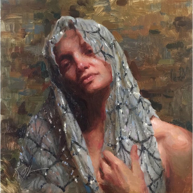 Shell by Karen Offutt | Oil on Wood Panel Portrait of a woman with a veil. For Sale