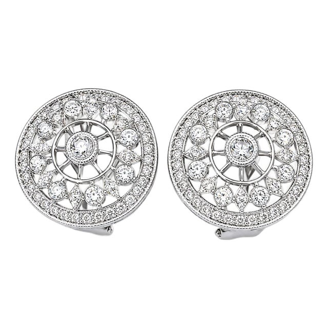 Late 19th Century 18K White Gold Rose Cut Diamond Filigree Cluster Antique Earrings Estate, Pair For Sale