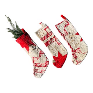 1960s American Star Quilt Christmas Stockings, Set of 3 For Sale